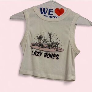 Social Scene Cream Crop Tank with Pink & Black Graphic